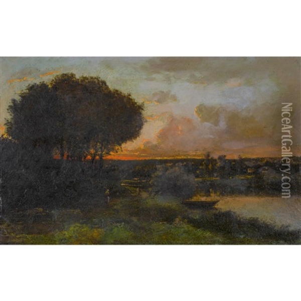 Landschaft Im Abendrot Oil Painting - Theodore Rousseau