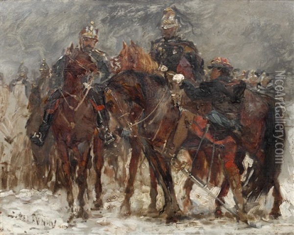 Sketch For A Cavalry Scene Oil Painting - Jules Delaunay