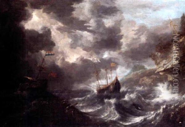 Shipping In A Tempest Off A Rocky Coast Oil Painting - Bonaventura Peeters the Elder