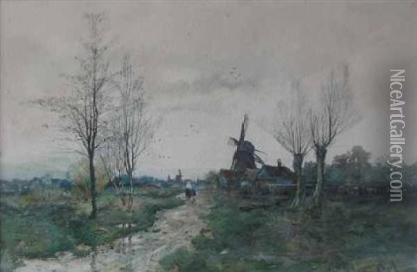 Windmill In Autumnal Landscape Oil Painting - Charles Paul Gruppe