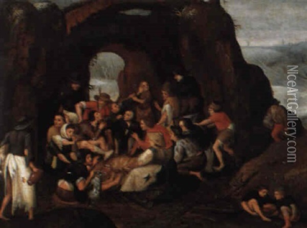Winterlandschaft Mit Bauern Und Hirten An Einem Lagerfeuer Oil Painting - Pieter Brueghel the Younger