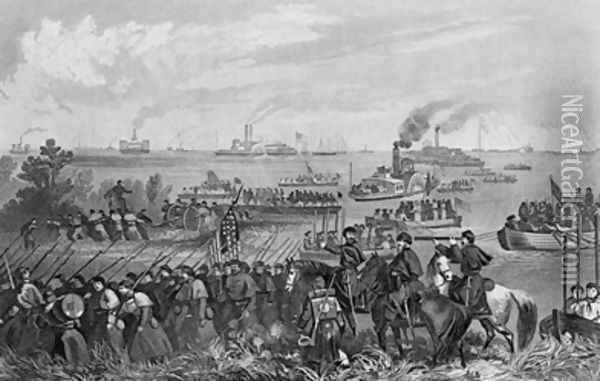Landing of troops on Roanoke Island Oil Painting - Momberger, William