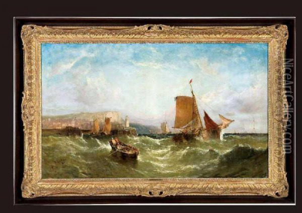 Returning Ship Due To The Storm Oil Painting - William Calcott Knell