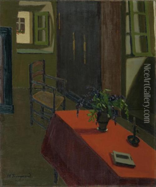 Table Rouge Avec Glycines Oil Painting - Marius Borgeaud