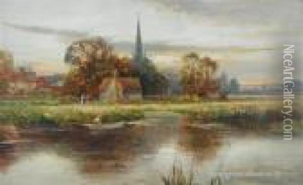 Hemingford Abbots On The Ouse Oil Painting - Harry Sutton Palmer