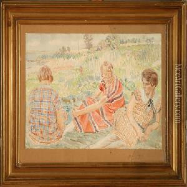 Three Women Oil Painting - Peter Marius Hansen