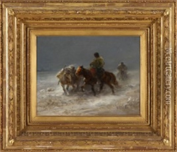 Walachenreiter Mit Packpferd Im Schnee Oil Painting - Mary Schreyer