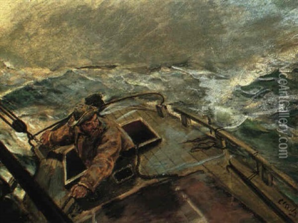 Marine- Sjoman Vid Rodret Oil Painting - Christian Krohg