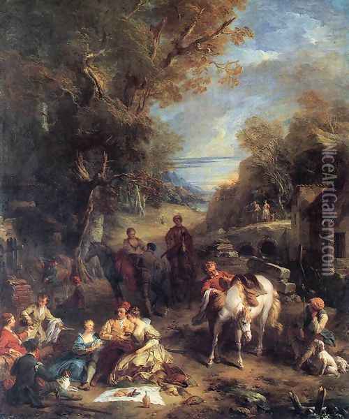 Hunting Picnic 1723 Oil Painting - Francois Lemoine (see Lemoyne)
