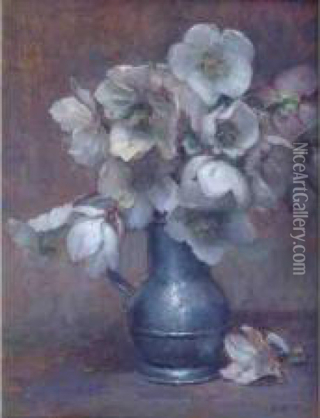 Les Roses Blanches Oil Painting - Auguste Michel Nobillet
