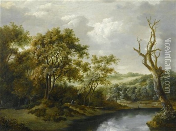 Weite Flusslandschaft Mit Einem Rastenden Paar Oil Painting - Jacob Van Ruisdael