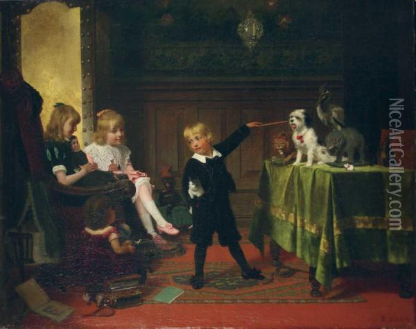 Spielende Kinder Mit Hund. Oil Painting - Fritz Sonderland