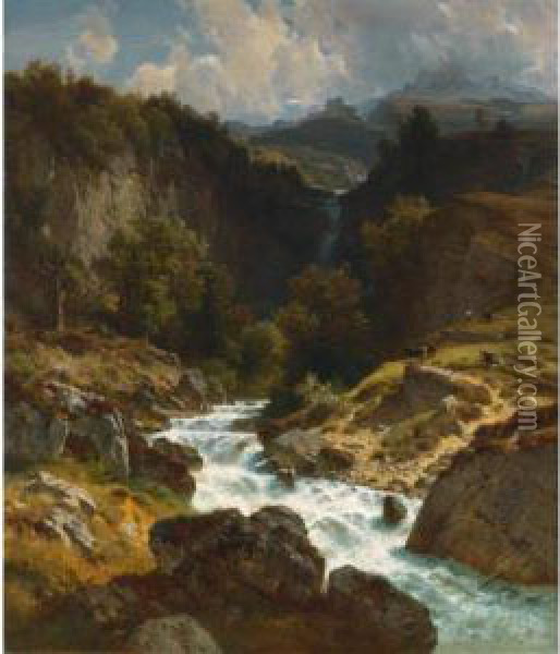 At The Foot Of The Mittaghorn Oil Painting - Johann Gottfried Steffan
