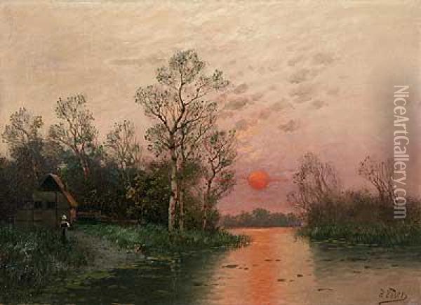 Abendstimmunguber Flusslauf Im Fruhling Oil Painting - Theodor Esser