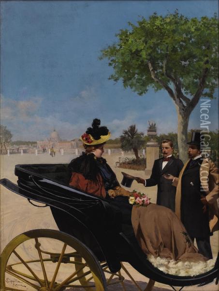 Arrival At The Villa Borghese 1878, Rome Oil Painting - Fabio Cipolla