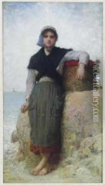 Girl With A Basket By The Sea Oil Painting - Alfred Feyen Perrin