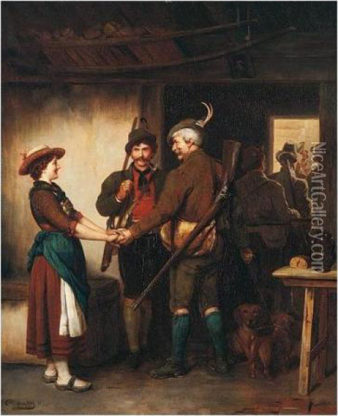 Abschied Der Jager (the Hunters' Farewell) Oil Painting - Franz Von Defregger