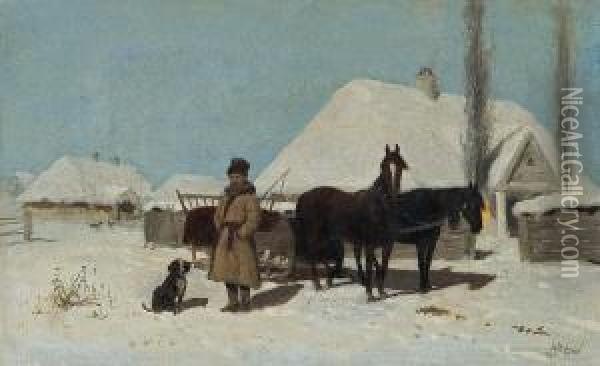 In Front Of A Manor Oil Painting - Los Wlodzimierz