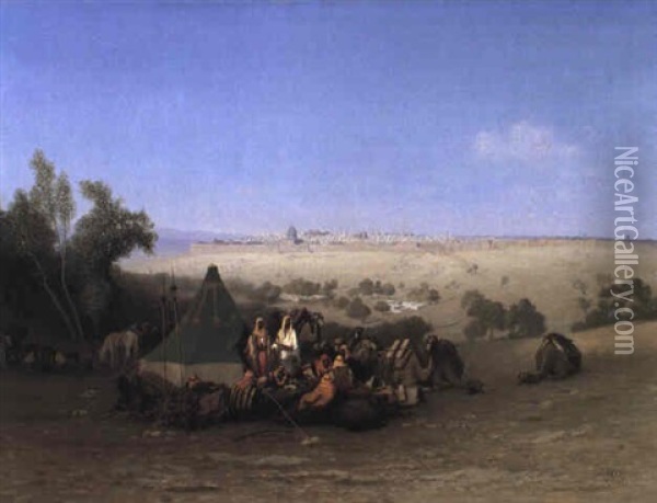 Arab Encampment On The Mount Of Olives Oil Painting - Charles Theodore (Frere Bey) Frere