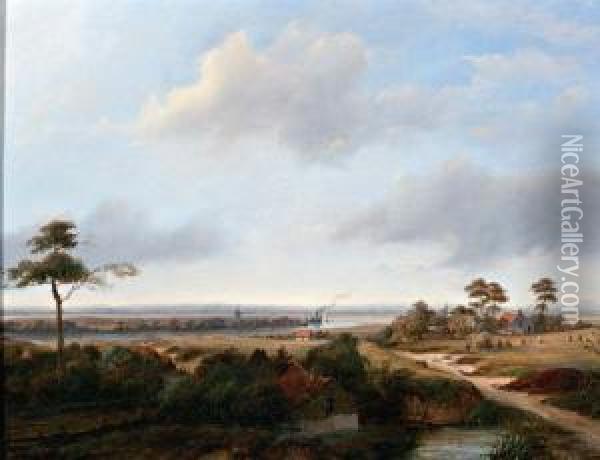 Weids Nazomerlandschap Met Ijmuiden Aan De Horizon Oil Painting - Johannes Josephus Van Mulken