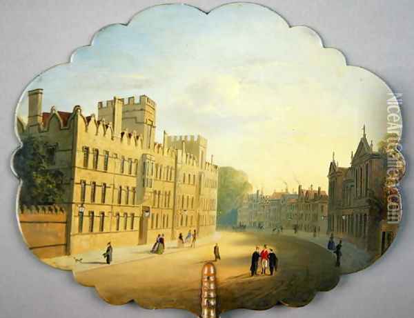 Victorian screen with a scene of Oxford High Street and Queens College Oil Painting - L. and Bettridge, H. Jennens