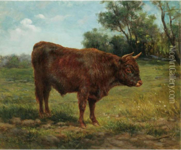 Longhorn Bull In A Landscape Oil Painting - Rosa Bonheur