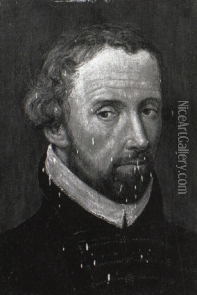 Portrait Of A Gentleman (robertus Malcotius?) Wearing A Black Tunic Oil Painting - Francois Clouet