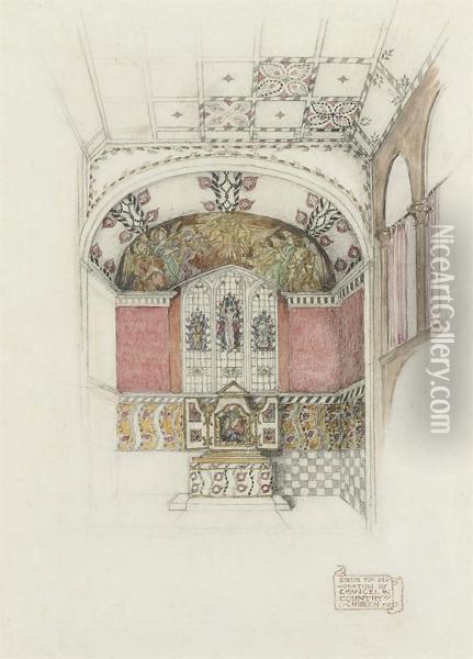 Sketch For Decoration Of Chancel In A Country Church And Sketch Showing Effect Of Nave Decoration, Chelford, Cheshire Oil Painting - Reginald Hallward
