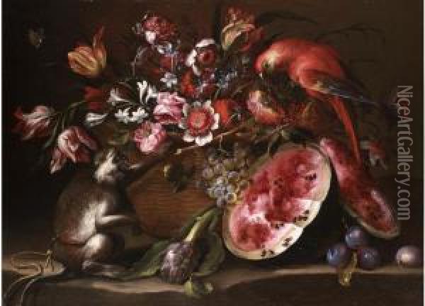 Blumen- Und Fruchtesstilleben Oil Painting - Andrea Scaccati