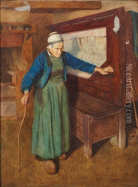 Breton Peasant Woman In An Interior Oil Painting - Sidney Curnow Vosper