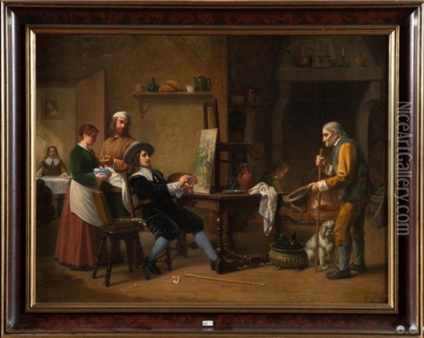 Le Peinte Et Son Modele Dans Une Auberge Oil Painting - Gustave Vanaise