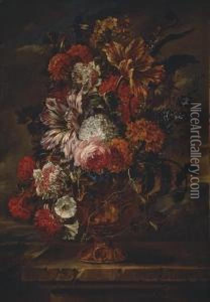 Bouquet De Fleurs Sur Un Entablement Oil Painting - Jan-baptist Bosschaert