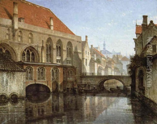 Gezicht Aan Het Oud Sint-janshopitaal Te Brugge Oil Painting - Francois Stroobant