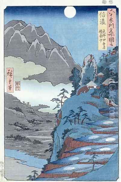 Reflected Moon Sarashima Oil Painting - Utagawa or Ando Hiroshige