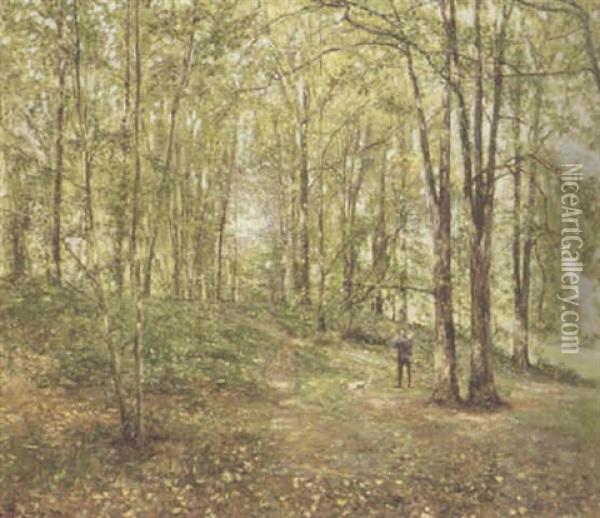 Skovparti Med Jaeger Og Hund Oil Painting - C. Schichtling Carlsen