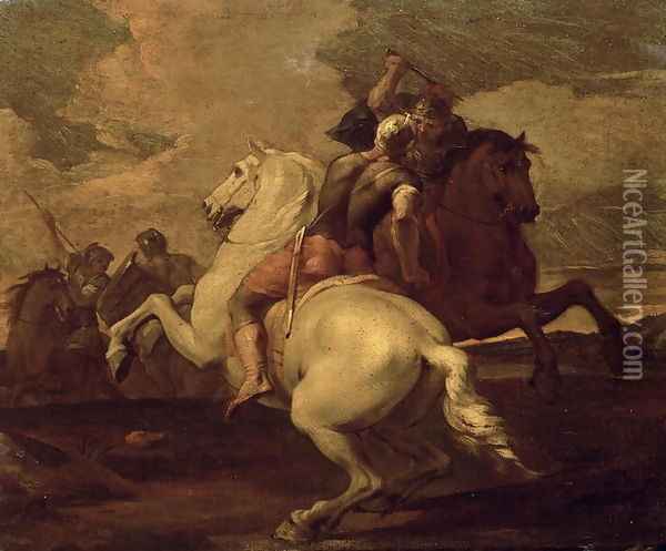 Two horsemen engaged in combat Oil Painting - Francesco Simonini