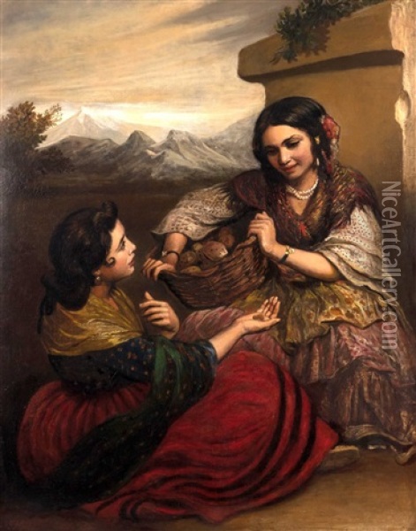 Two Spanish Peasant Girls Oil Painting - Frederick Yeates Hurlstone