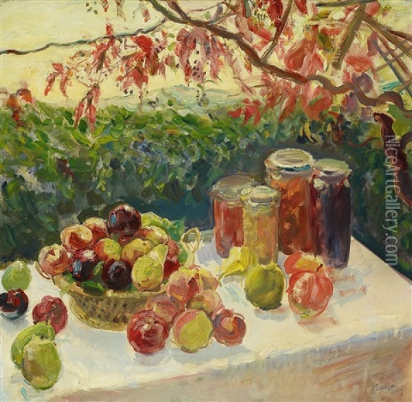 Herbstliches Stilleben Mit Fruchten, Weinlaube Neukastel Oil Painting - Max Slevogt