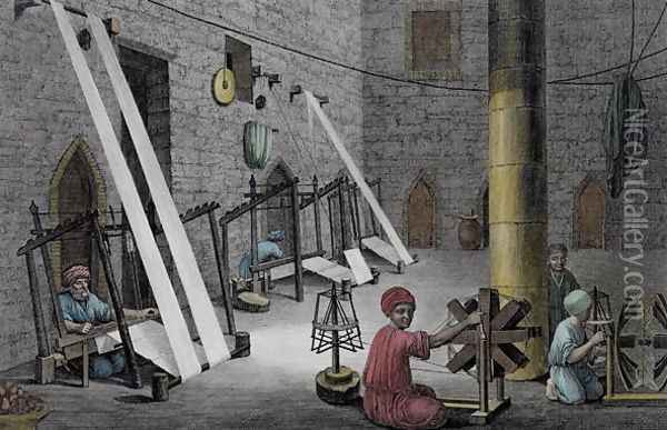 Interior of a Weaver's Workshop, from Volume II Arts and Trades of Description of Egypt 1822 Oil Painting - Nicolas Jacques Conte