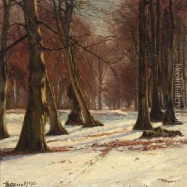 Forest Scenery At Wintertime Oil Painting - Emil Winnerwald