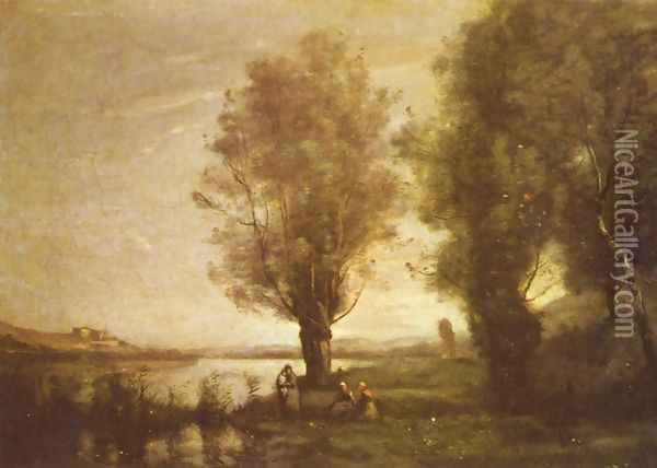 Rast unter Weiden am Wasser Oil Painting - Jean-Baptiste-Camille Corot