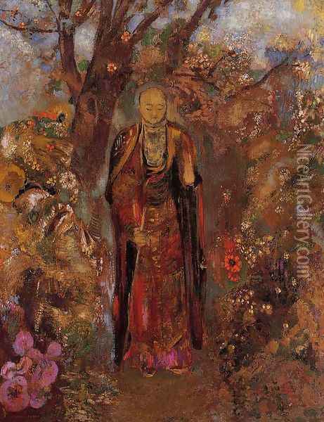 Buddah Walking Among The Flowers Oil Painting - Odilon Redon