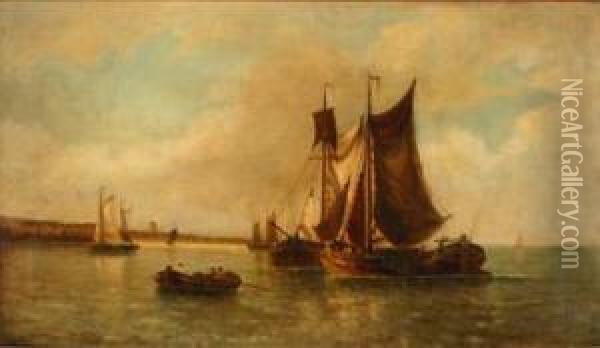 Ships Anchored In A Coastal Inlet Oil Painting - Louis Timmermans