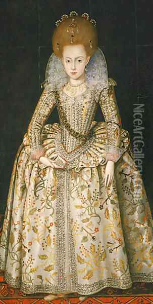 Princess Elizabeth Later Queen of Bohemia ca 1606 Oil Painting - Robert Peake