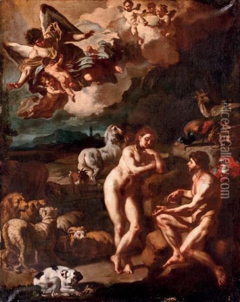 The Garden Of Eden; The Naming Of The Animals Oil Painting - Francesco Solimena