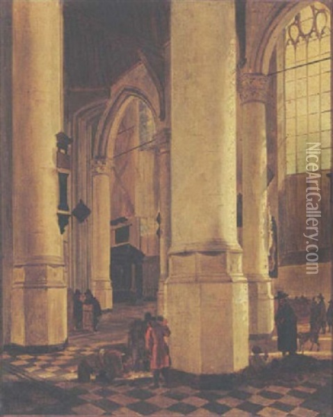 Deflt - The Interior Of The Oude Kerk With The Romb Of Piet Hein Oil Painting - Gerard Houckgeest