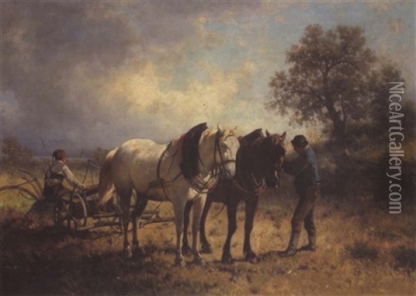 Pferdefuhrwerk Mit Figurlicher Staffage Oil Painting - Conrad Buehlmayer