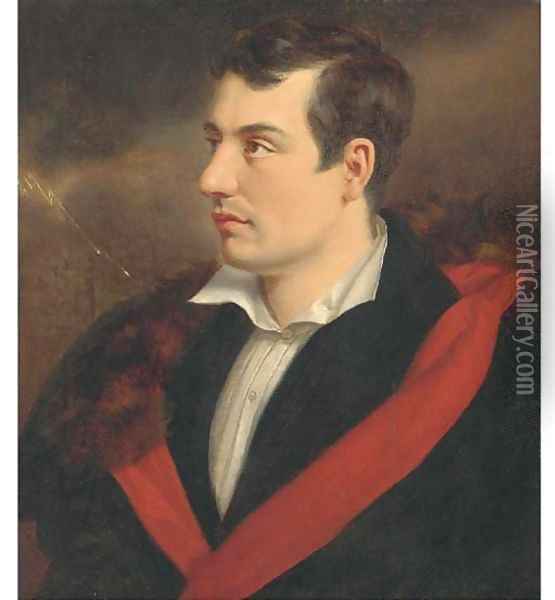 Portrait of the poet, George Gordon Byron, 6th Baron Byron (1788-1824) Oil Painting - Samuel Drummond