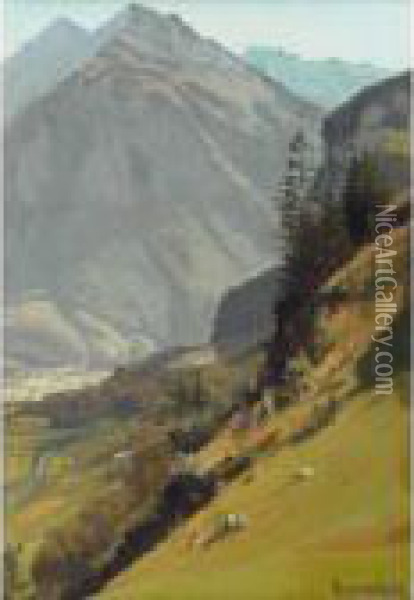 An Alpine Landscape Oil Painting - Albert Bierstadt