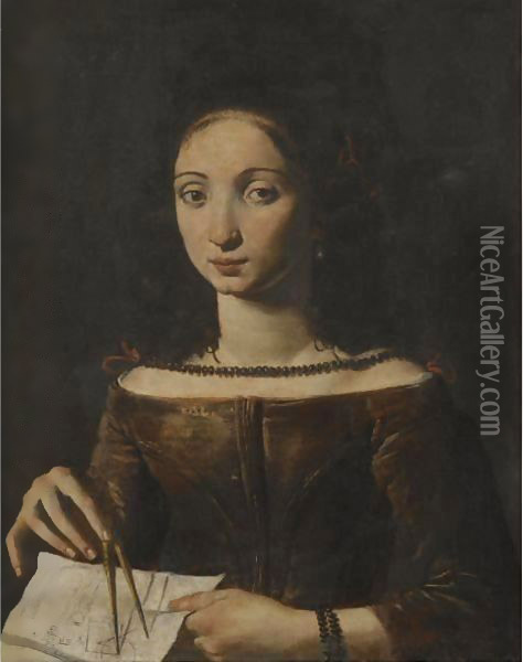 A Young Lady Holding A Compass Oil Painting - Pietro Paolini